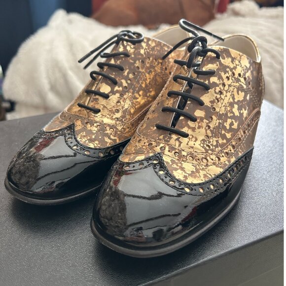 Chanel Oxfords - Gold & Black, Sz 6 - Picture 1 of 8